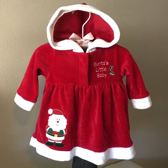 MINIWEAR Vintage Style "Santa's Little Baby" Hooded Dress  🎅  3/6 MONTHS - Picture 2 of 10